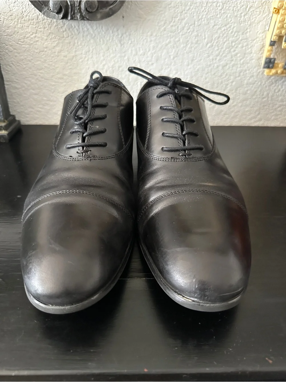 Aldo Mens Classic Black Leather Cap-Toe Oxford Shoes Sz 11